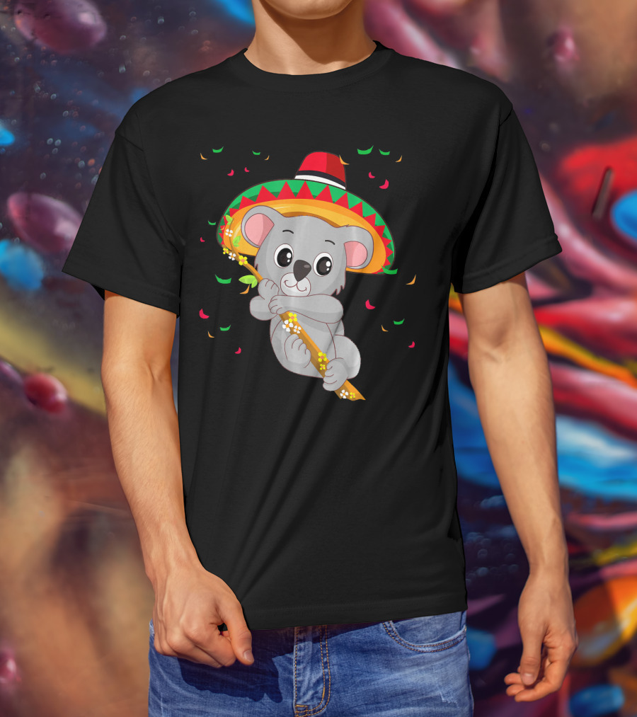 Cute Koala Bear With Sombrero Celebrating Cinco De Mayo 5th Of May T-Shirt