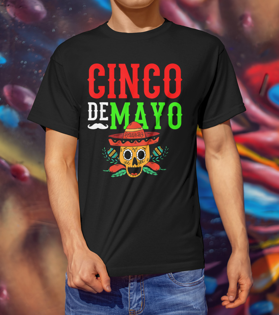 Cinco De Mayo Mariachi Skull Funny Mexic T-Shirt