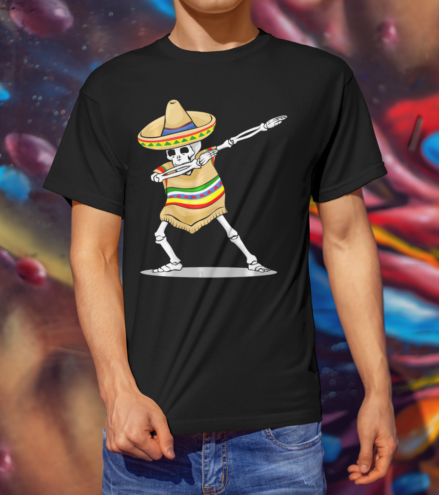 Cinco De Mayo Dabbing Skeleton Sombrero Poncho T-Shirt