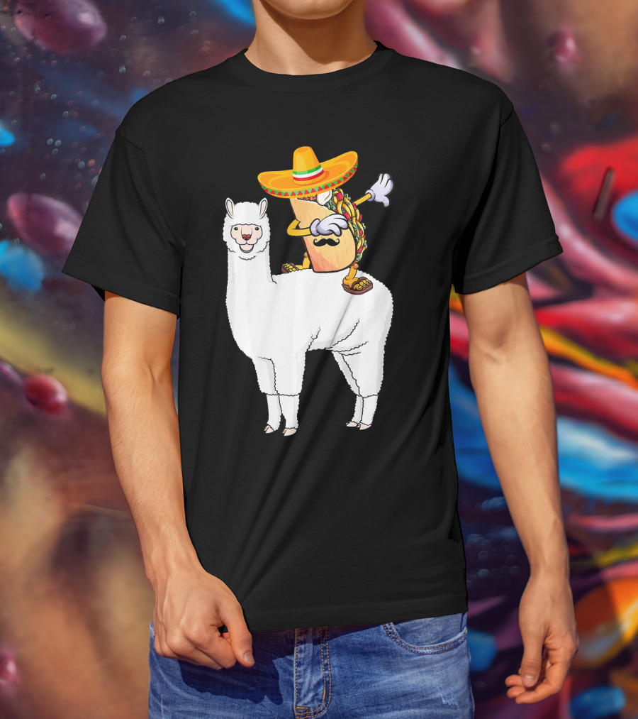 Dabbing Taco With Sombrero On Llama T-Shirt