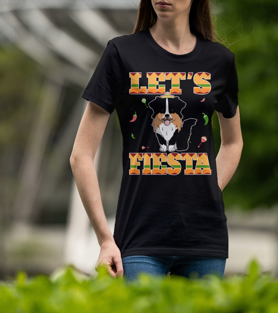 Let's Fiesta Australian Shepherd Dog Sombrero Maracas Peppers T-Shirt