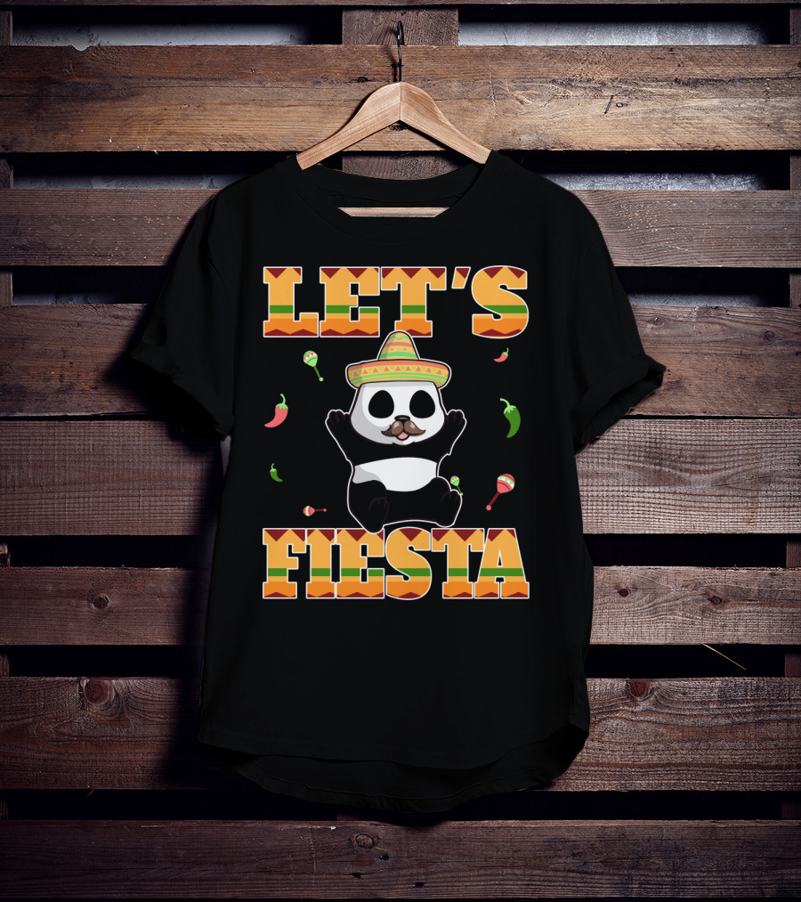 Let's Fiesta Panda Sombrero Maracas Peppers Cinco De Mayo Mexican T-Shirt