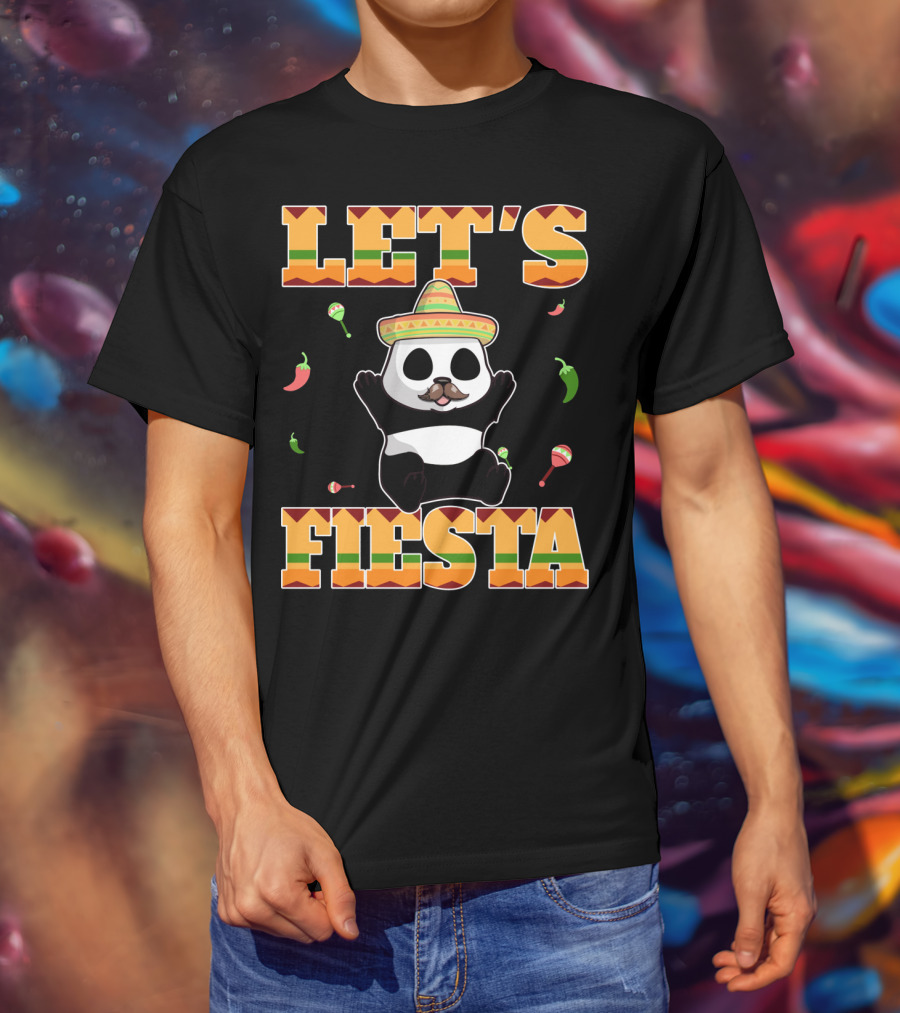 Let's Fiesta Panda Sombrero Maracas Peppers Cinco De Mayo Mexican T-Shirt