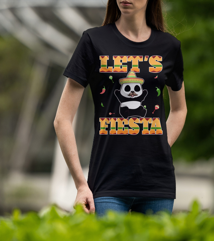 Let's Fiesta Panda Sombrero Maracas Peppers Cinco De Mayo Mexican T-Shirt