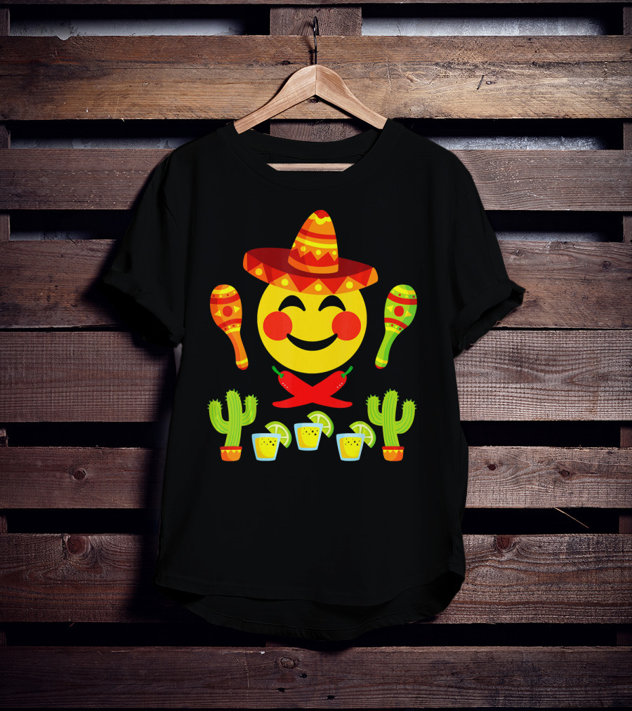 Happy Emoji Cinco De Mayo Mexican Fiesta Celebration Elements T-Shirt