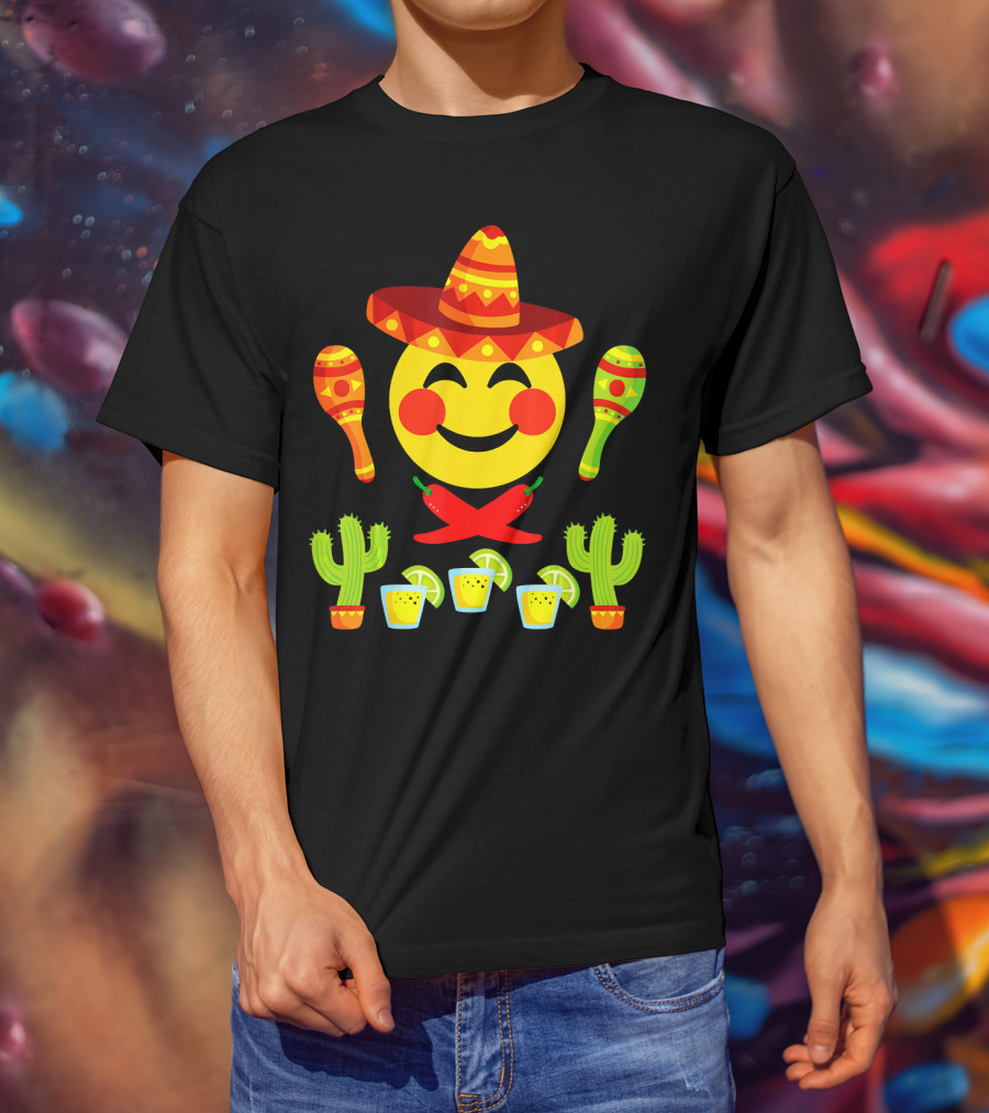 Happy Emoji Cinco De Mayo Mexican Fiesta Celebration Elements T-Shirt