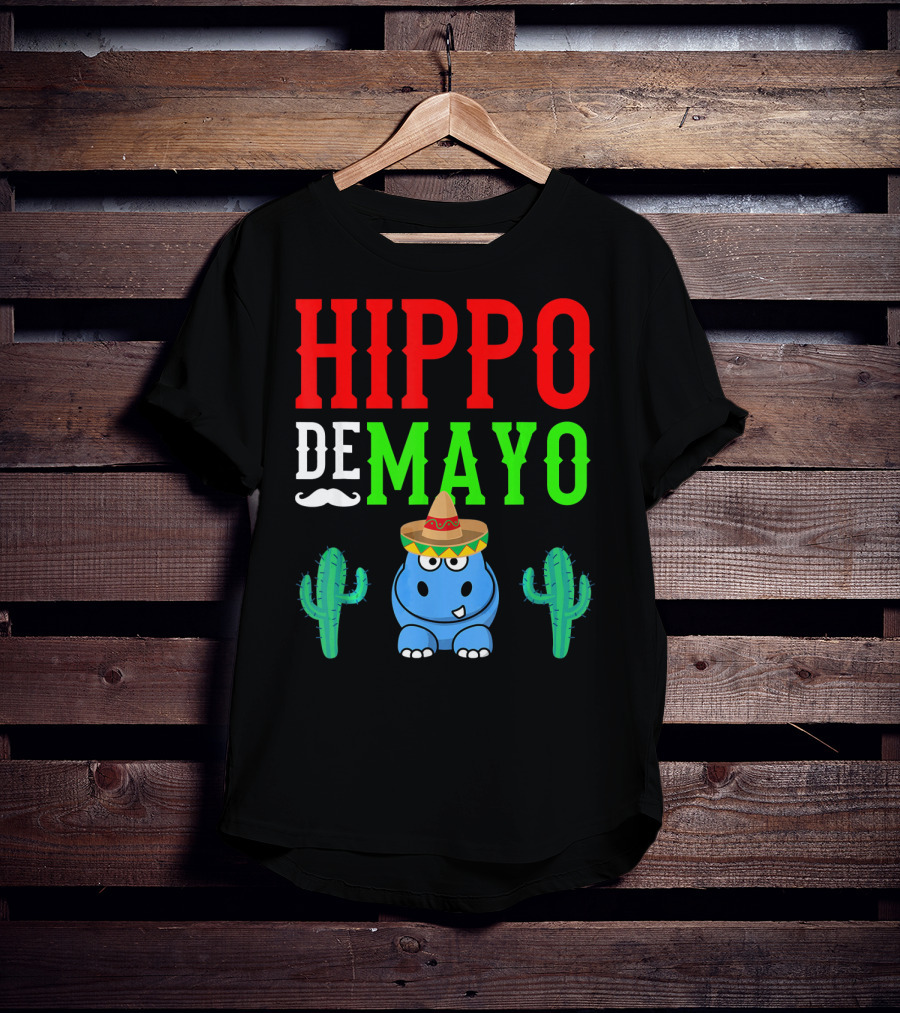 Hippo De Mayo Funny Mexico Fiesta With Sombrero Cactus T-Shirt