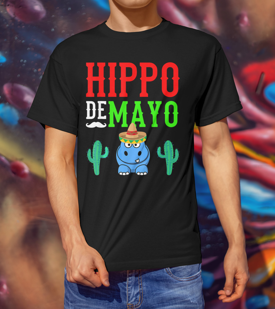 Hippo De Mayo Funny Mexico Fiesta With Sombrero Cactus T-Shirt