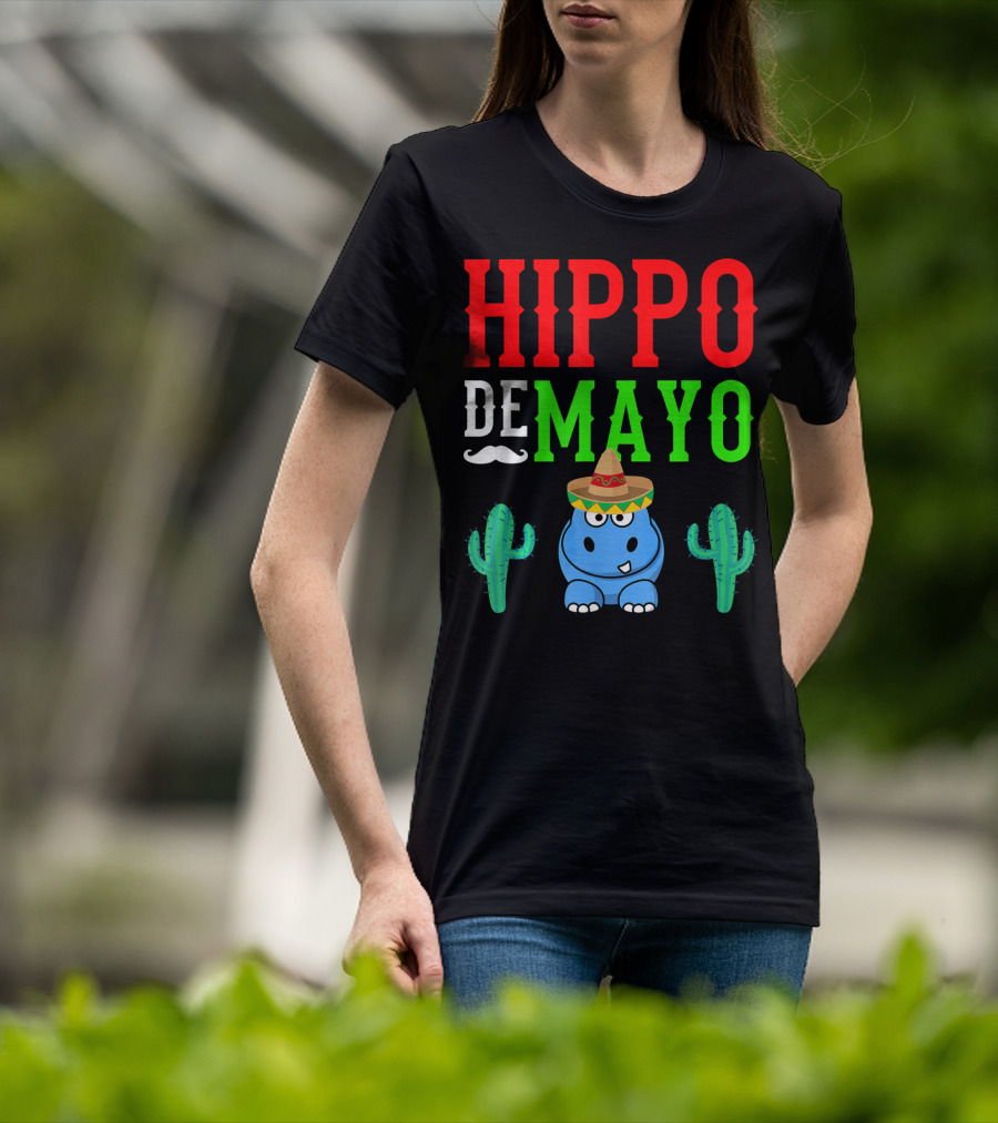 Hippo De Mayo Funny Mexico Fiesta With Sombrero Cactus T-Shirt
