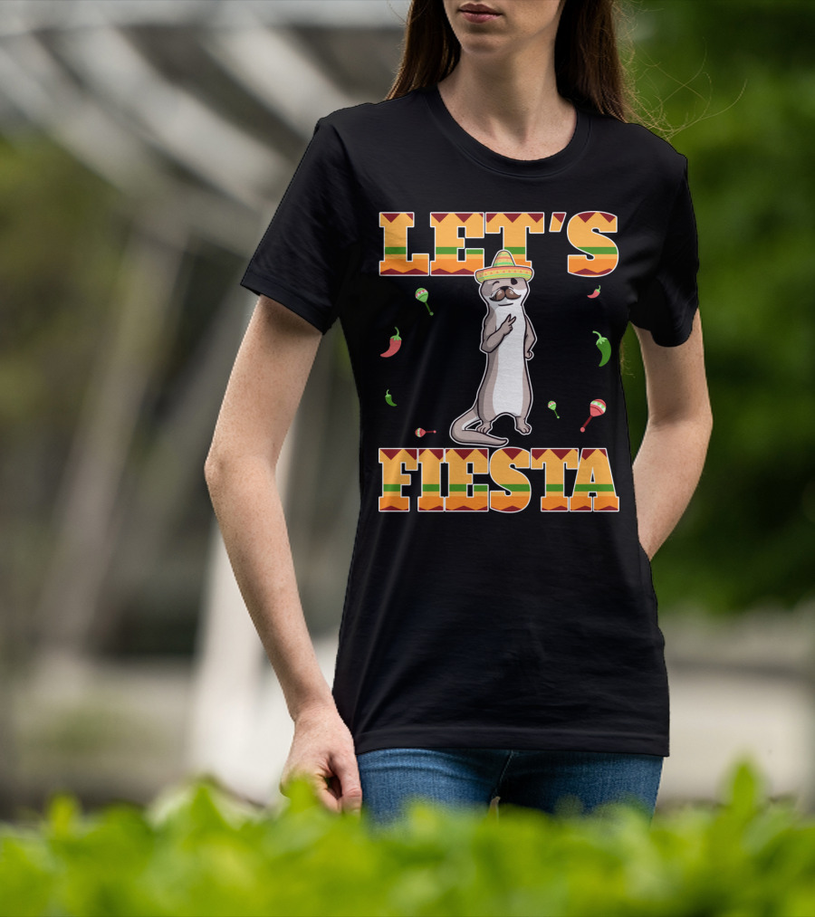 Let's Fiesta Otter Sombrero Maracas Peppers Cinco De Mayo Mexican T-Shirt