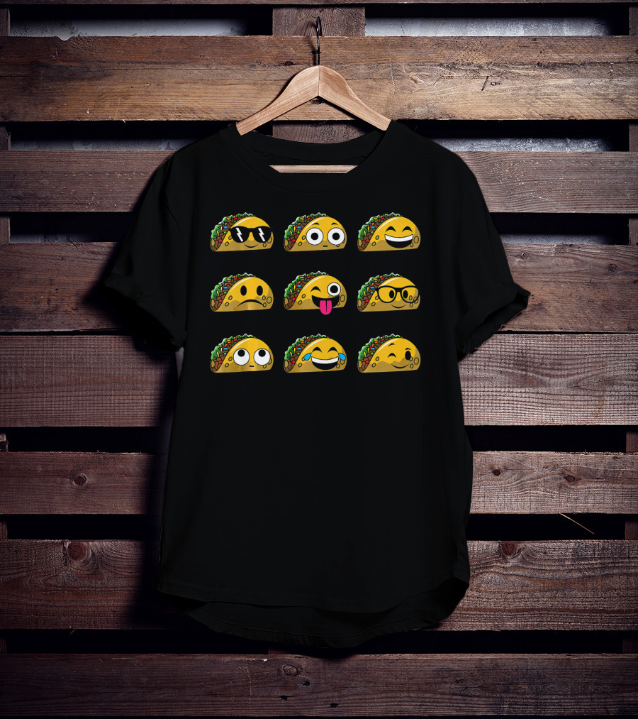 Funny Mexican Food Taco Emojis With Different Expressions T-Shirt