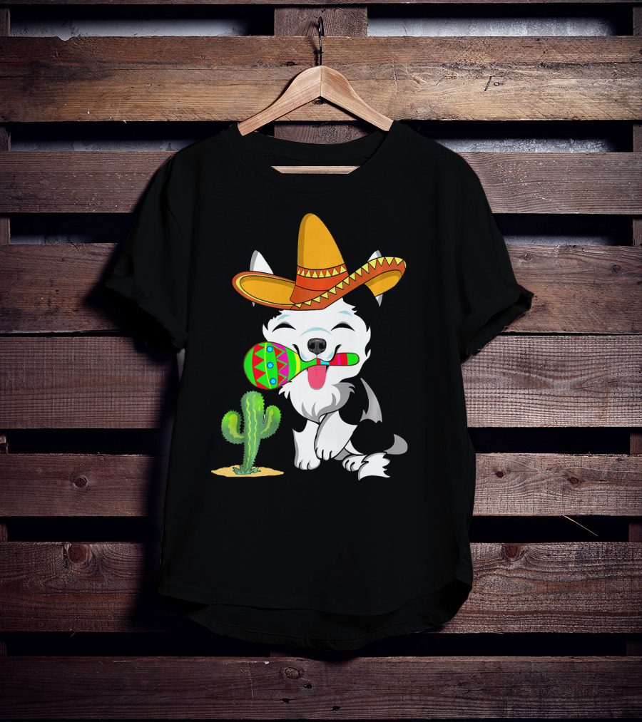 Cute Husky Dog With Sombrero And Maracas Cinco De Mayo 5th Of May T-Shirt