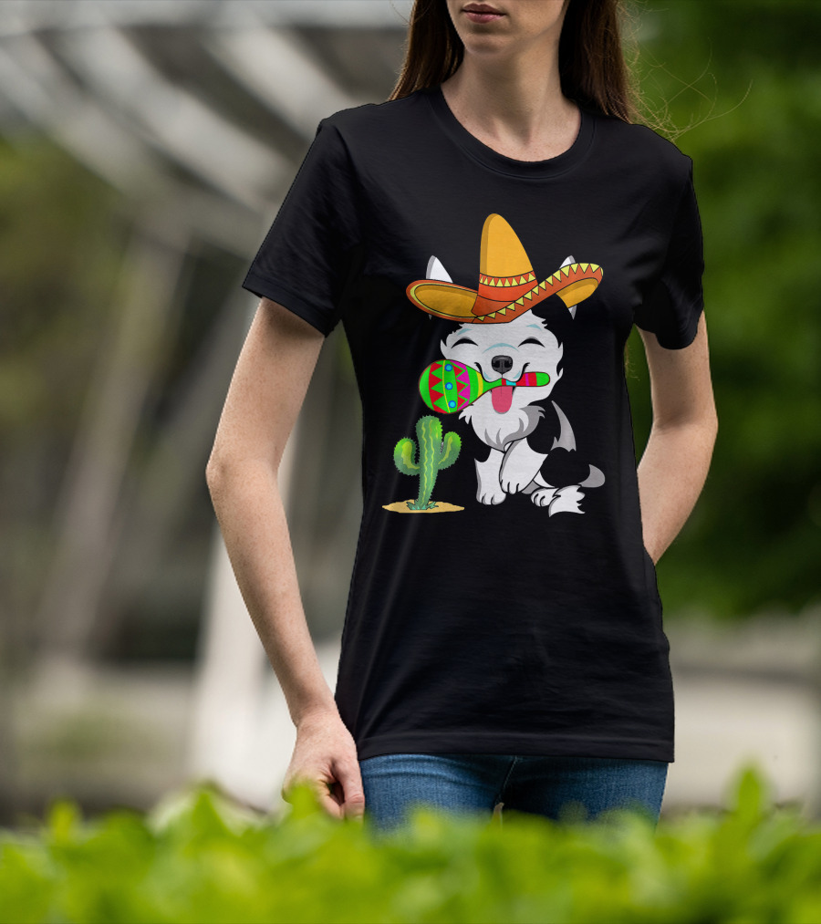 Cute Husky Dog With Sombrero And Maracas Cinco De Mayo 5th Of May T-Shirt