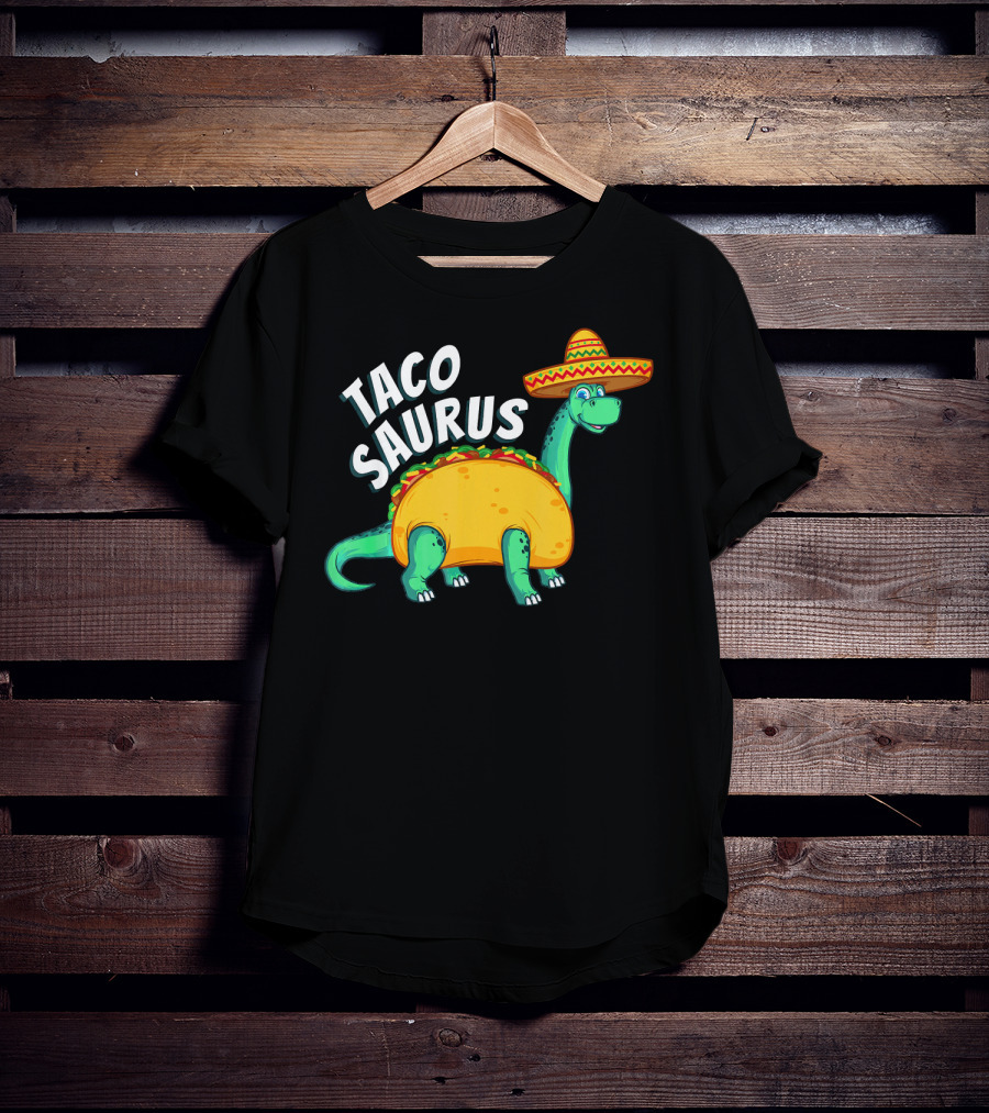 Tacosaurus Dinosaur Wearing Sombrero With Taco Body T-Shirt
