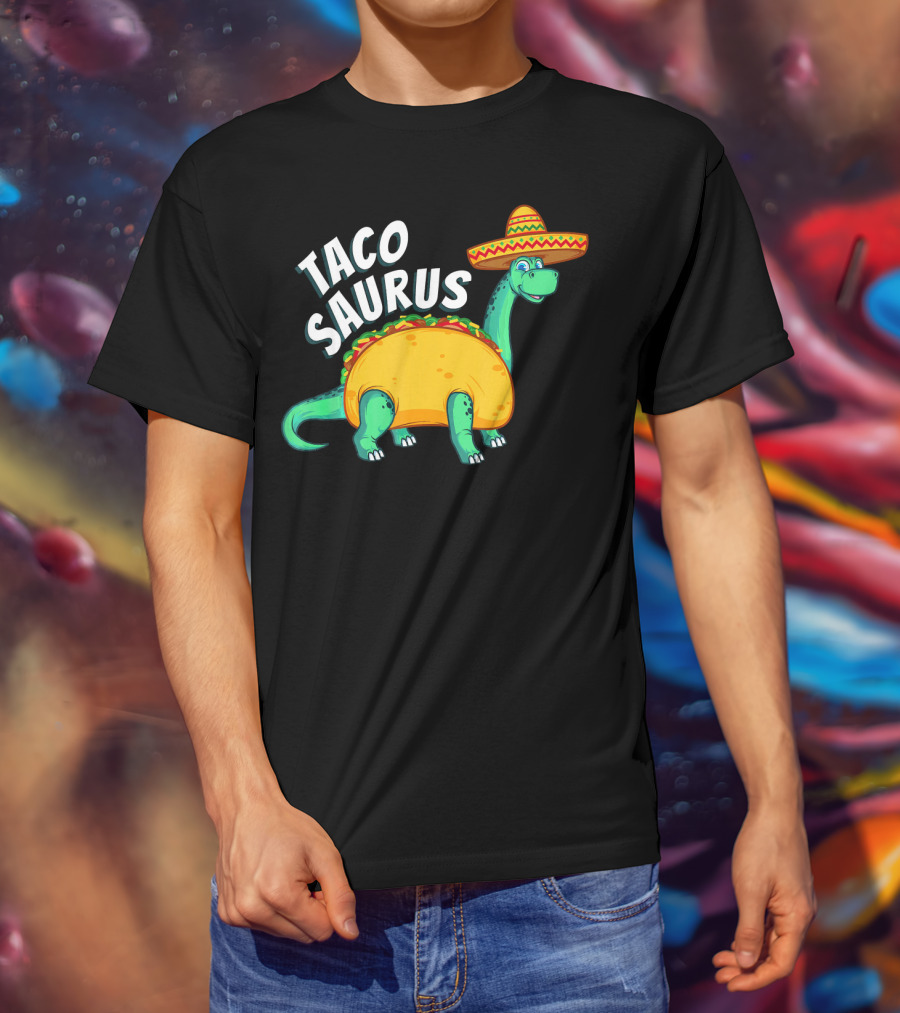 Tacosaurus Dinosaur Wearing Sombrero With Taco Body T-Shirt