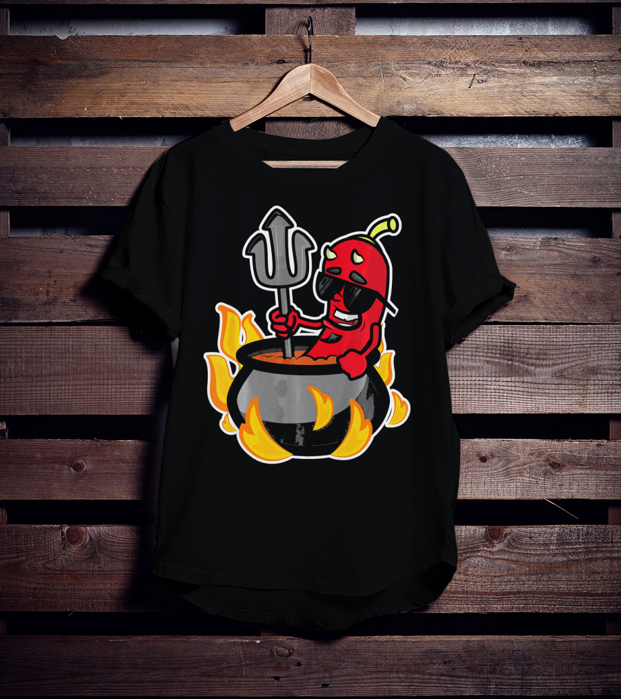 Funny Chili Pepper Devil In Fiery Pot Cinco De Mayo T-Shirt