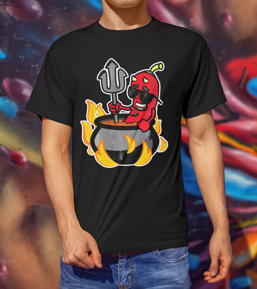 Funny Chili Pepper Devil In Fiery Pot Cinco De Mayo T-Shirt