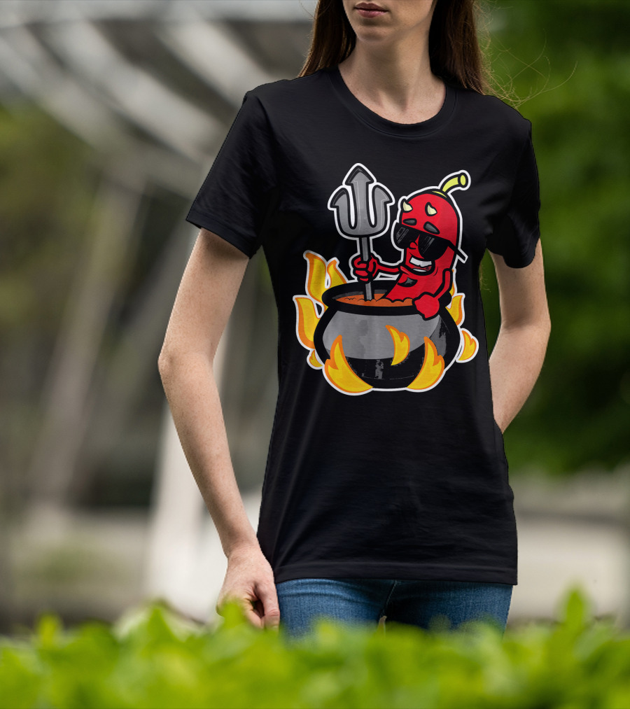 Funny Chili Pepper Devil In Fiery Pot Cinco De Mayo T-Shirt