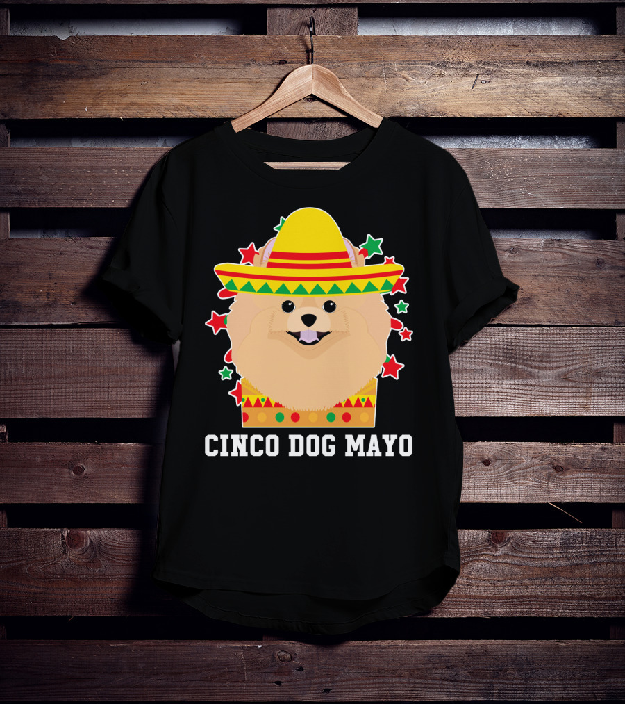 Cinco Dog Mayo Pomeranian Sombrero Stars T-Shirt