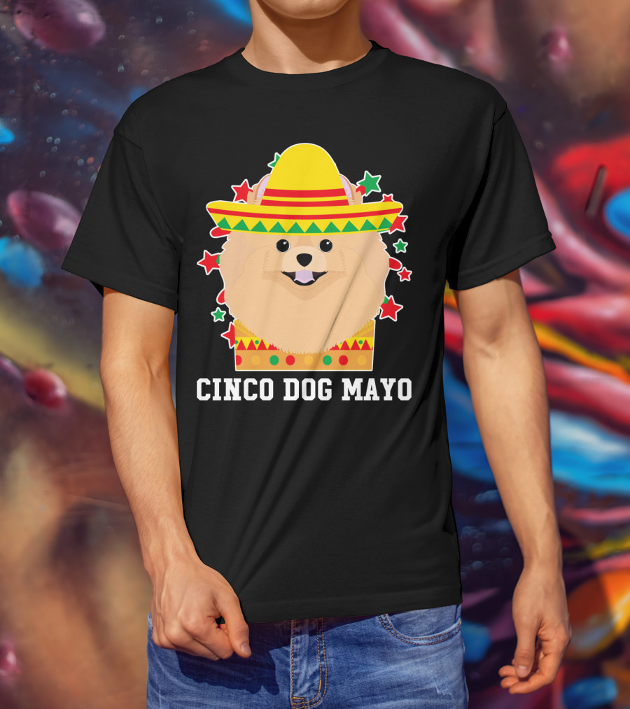 Cinco Dog Mayo Pomeranian Sombrero Stars T-Shirt