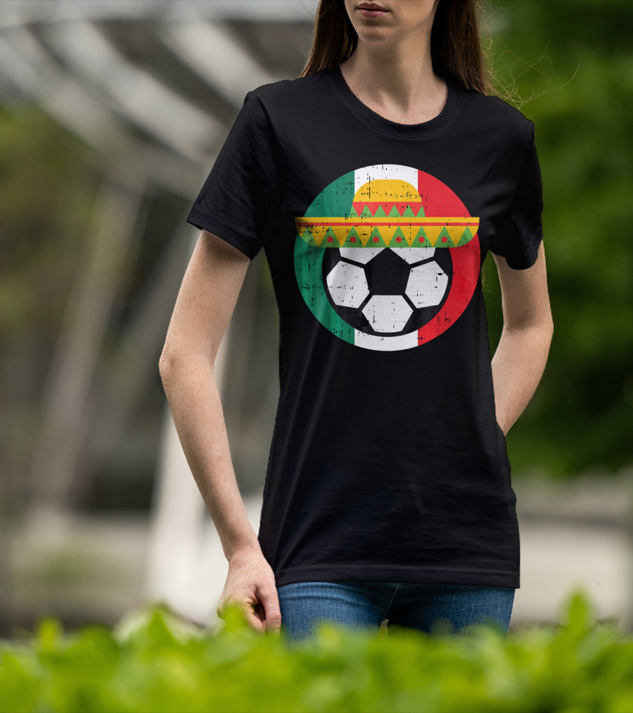 Mexico Soccer Ball Funny Mexican Cinco Sombrero Flag T-Shirt
