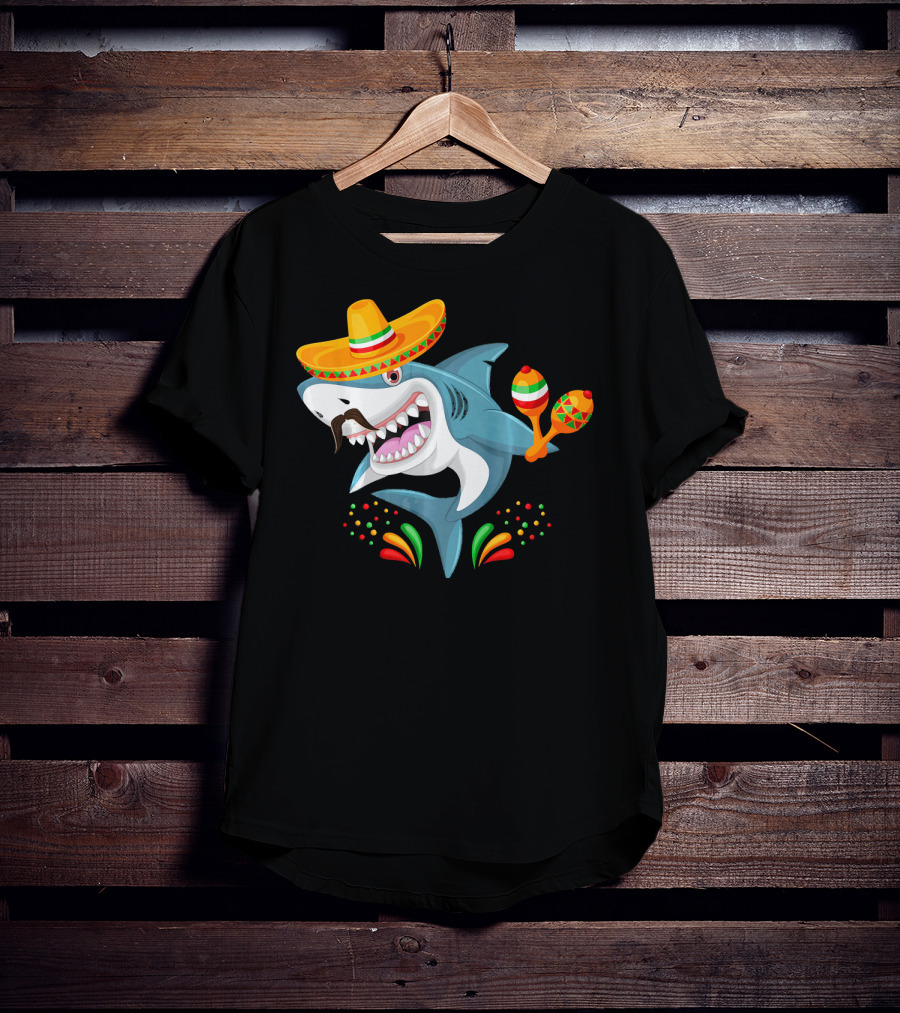 Cinco De Mayo Shark Sombrero Maracas Fiesta Mexican T-Shirt