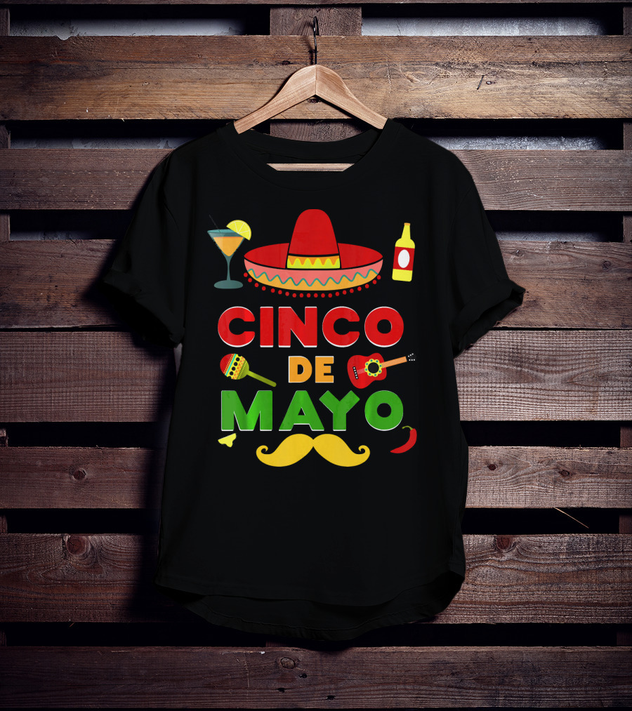 Cinco De Mayo Sombrero Guitar Maraca Mustache Fiesta T-Shirt