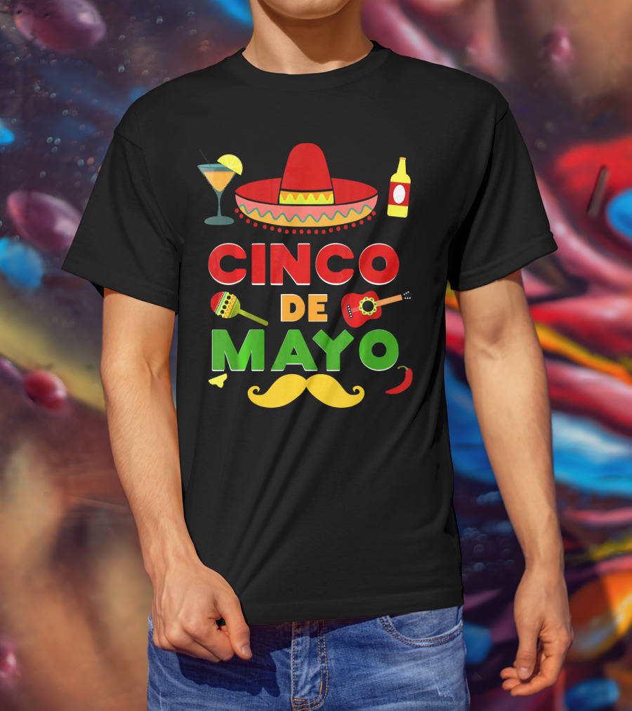 Cinco De Mayo Sombrero Guitar Maraca Mustache Fiesta T-Shirt