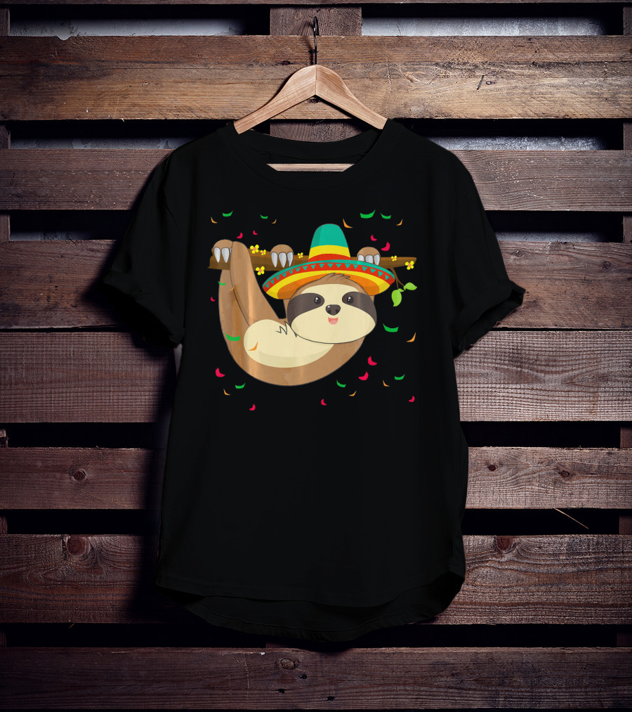 Cute Lazy Sloth With Sombrero For Cinco De Mayo 5th Of May T-Shirt