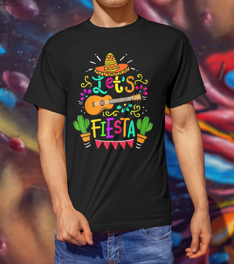 Cinco De Mayo Mexican Guitar Let's Fiesta T-Shirt