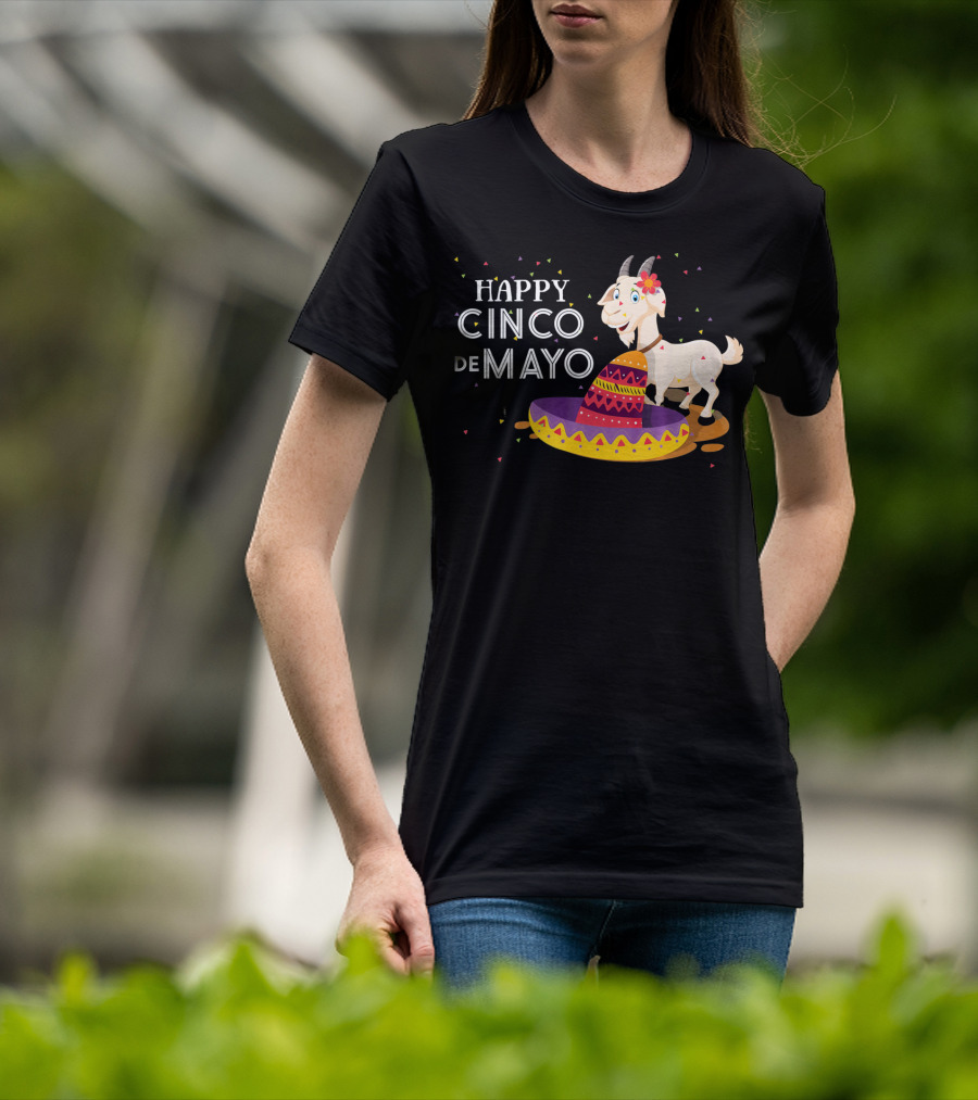 Happy Cinco De Mayo Funny Goat With Sombrero And Colorful Confetti T-Shirt