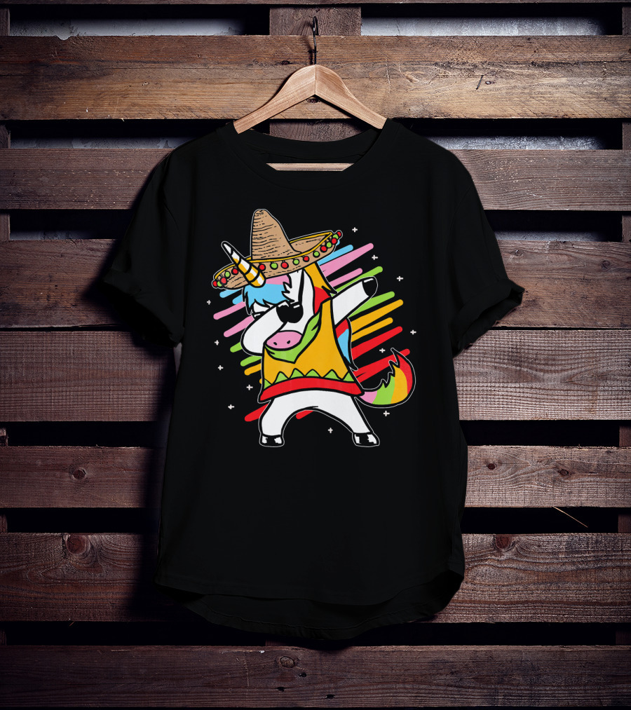 Dabbing Unicorn Cinco De Mayo Sombrero Rainbow Mexican Colors T-Shirt