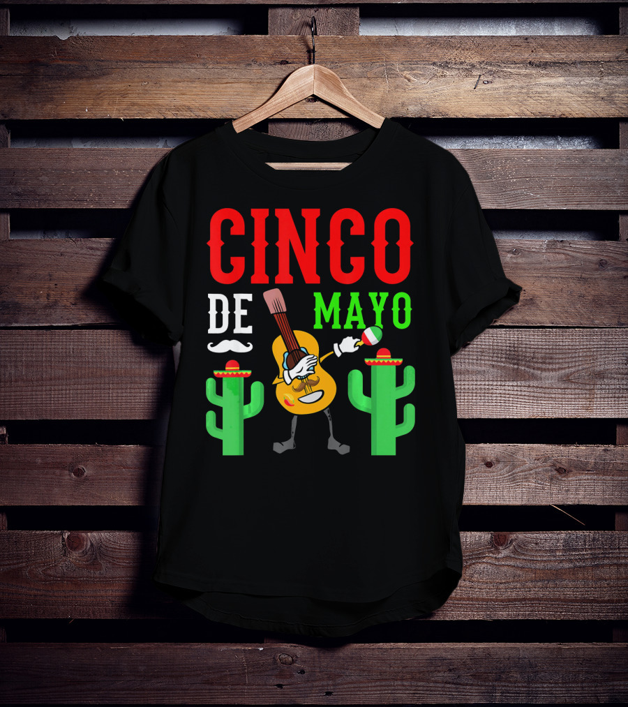 Cinco De Mayo Dabbing Guitar With Cactus And Mustache T-Shirt