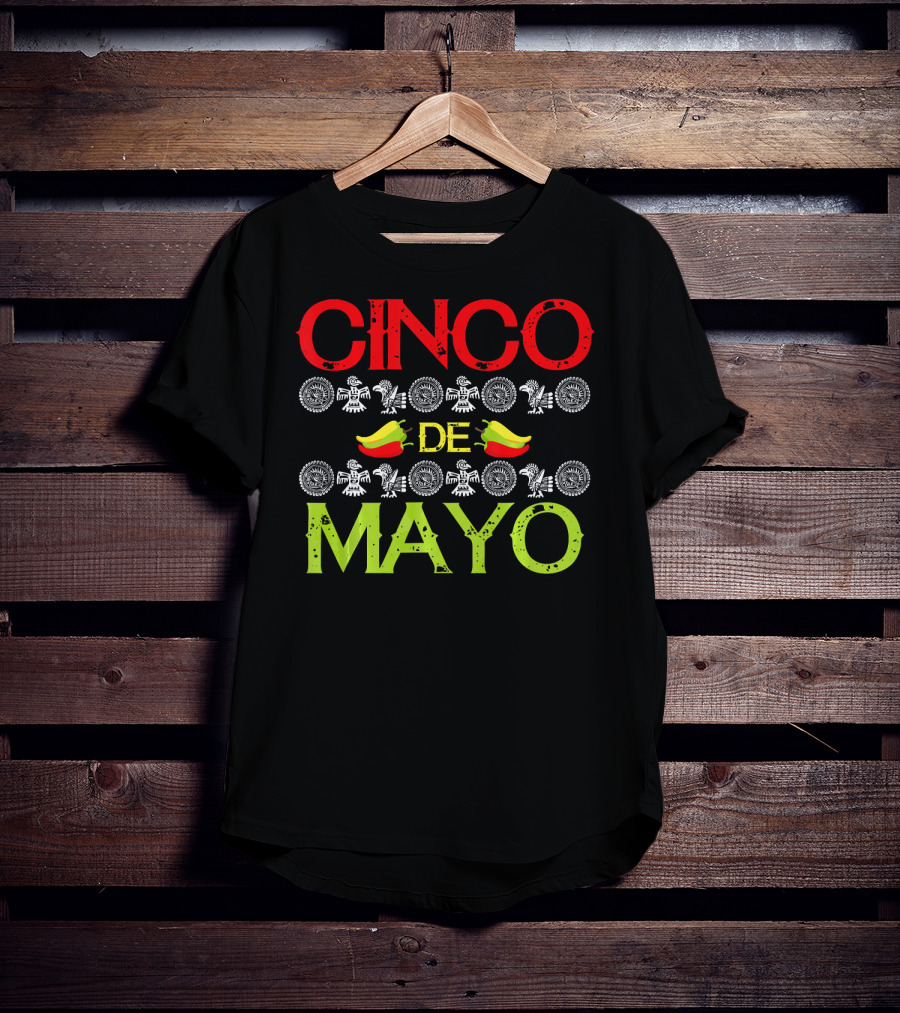 CINCO DE MAYO Mexican Festival Icons With Peppers T-Shirt