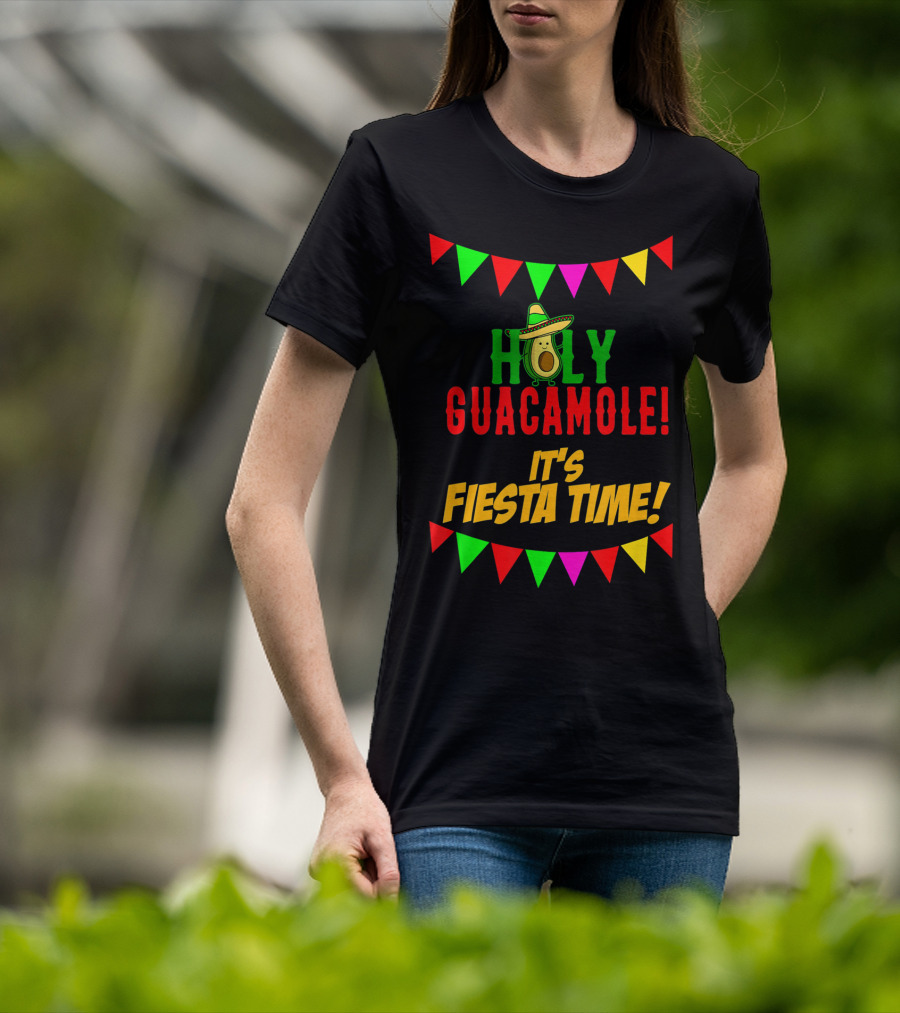 Holy Guacamole It's Fiesta Time Cinco Banners Avocado Sombrero T-Shirt