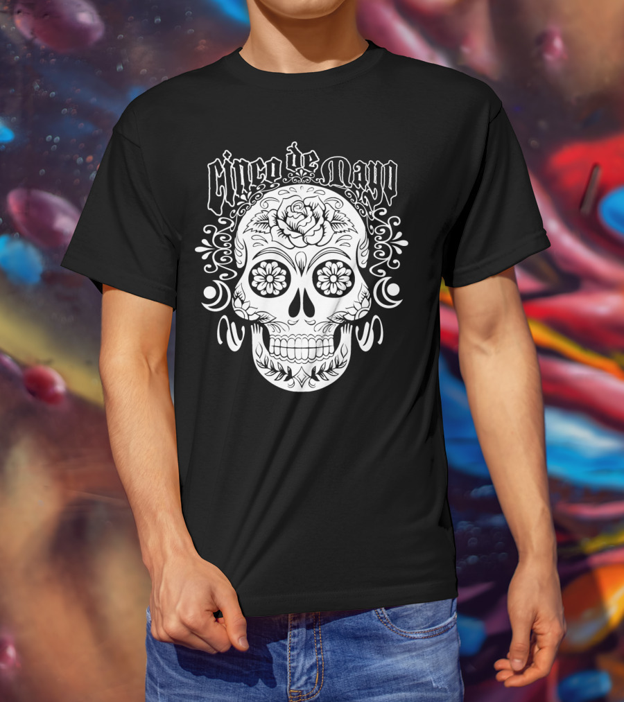 Cinco De Mayo Sugar Skull With Floral Decorations T-Shirt