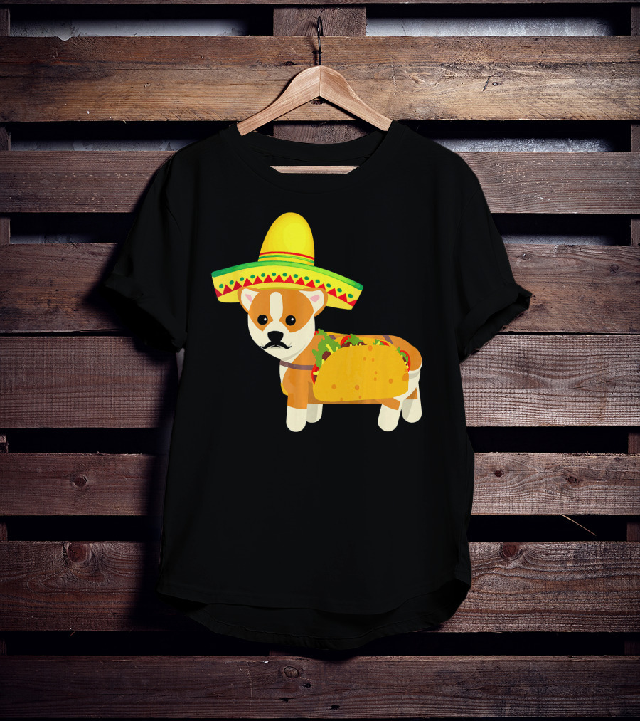 Funny Mexican Corgi In Sombrero Taco Cinco De Mayo T-Shirt