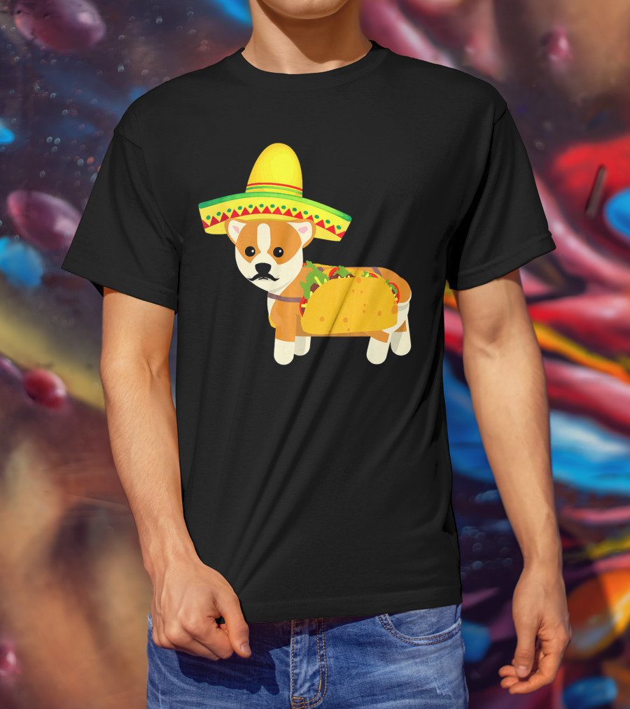 Funny Mexican Corgi In Sombrero Taco Cinco De Mayo T-Shirt