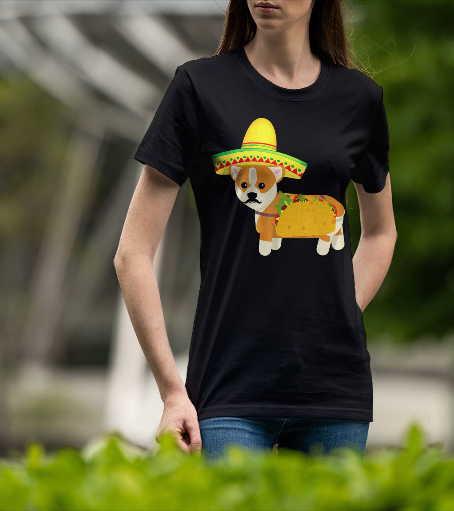 Funny Mexican Corgi In Sombrero Taco Cinco De Mayo T-Shirt