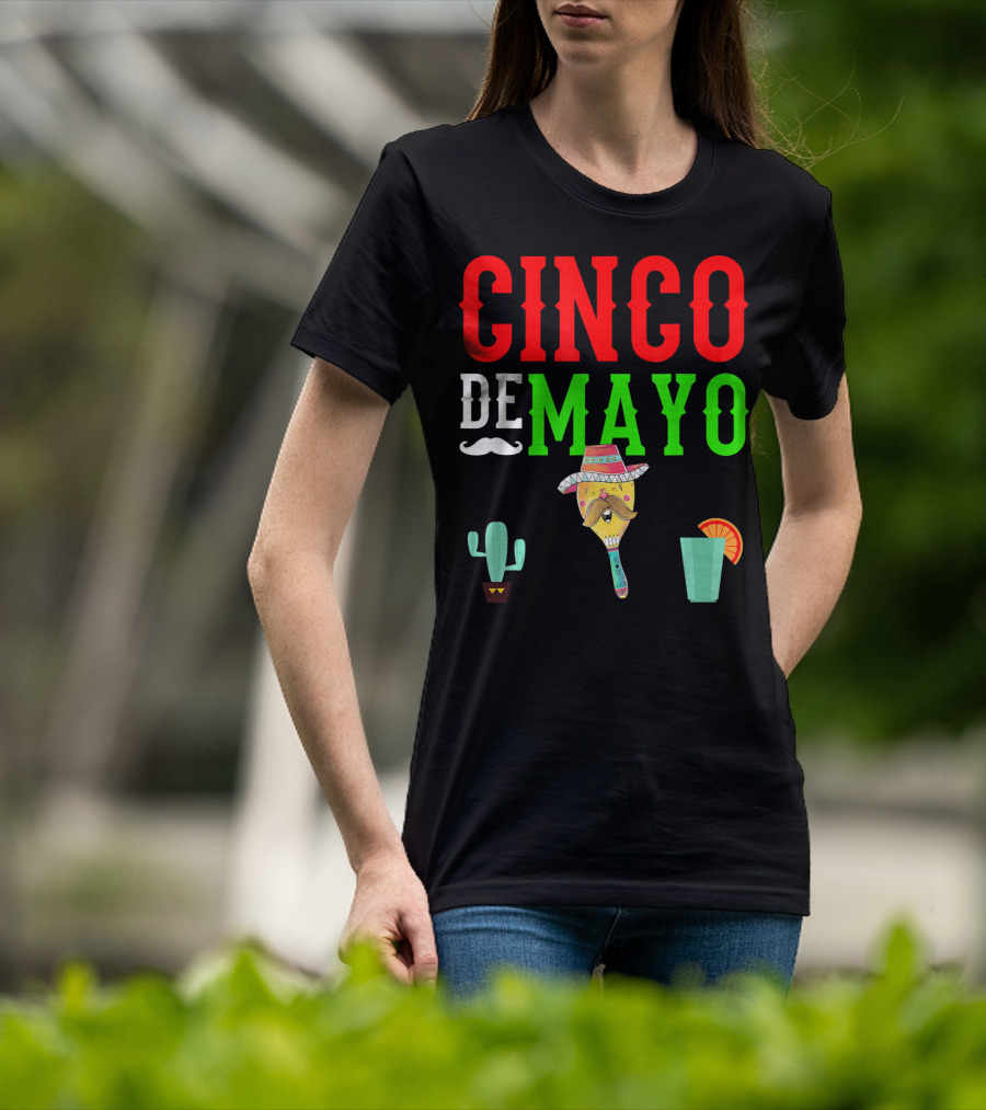 Cinco De Mayo Funny Maraca Man With Cactus And Drink T-Shirt