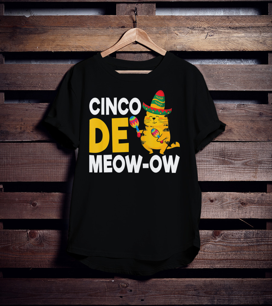 Cinco De Mayo Cat Sombrero Maracas Meow-Ow T-Shirt