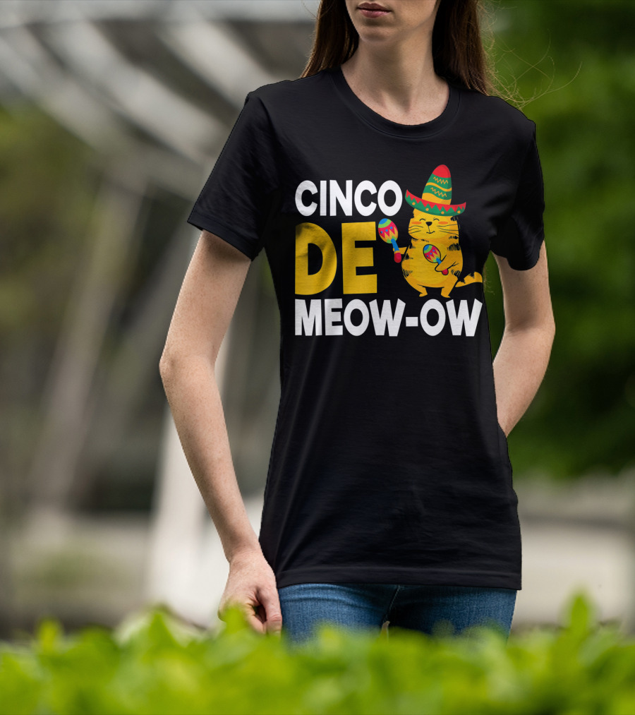 Cinco De Mayo Cat Sombrero Maracas Meow-Ow T-Shirt