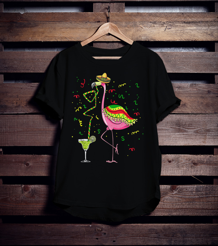 Cinco De Mayo Pink Flamingo Sombrero Margarita T-Shirt
