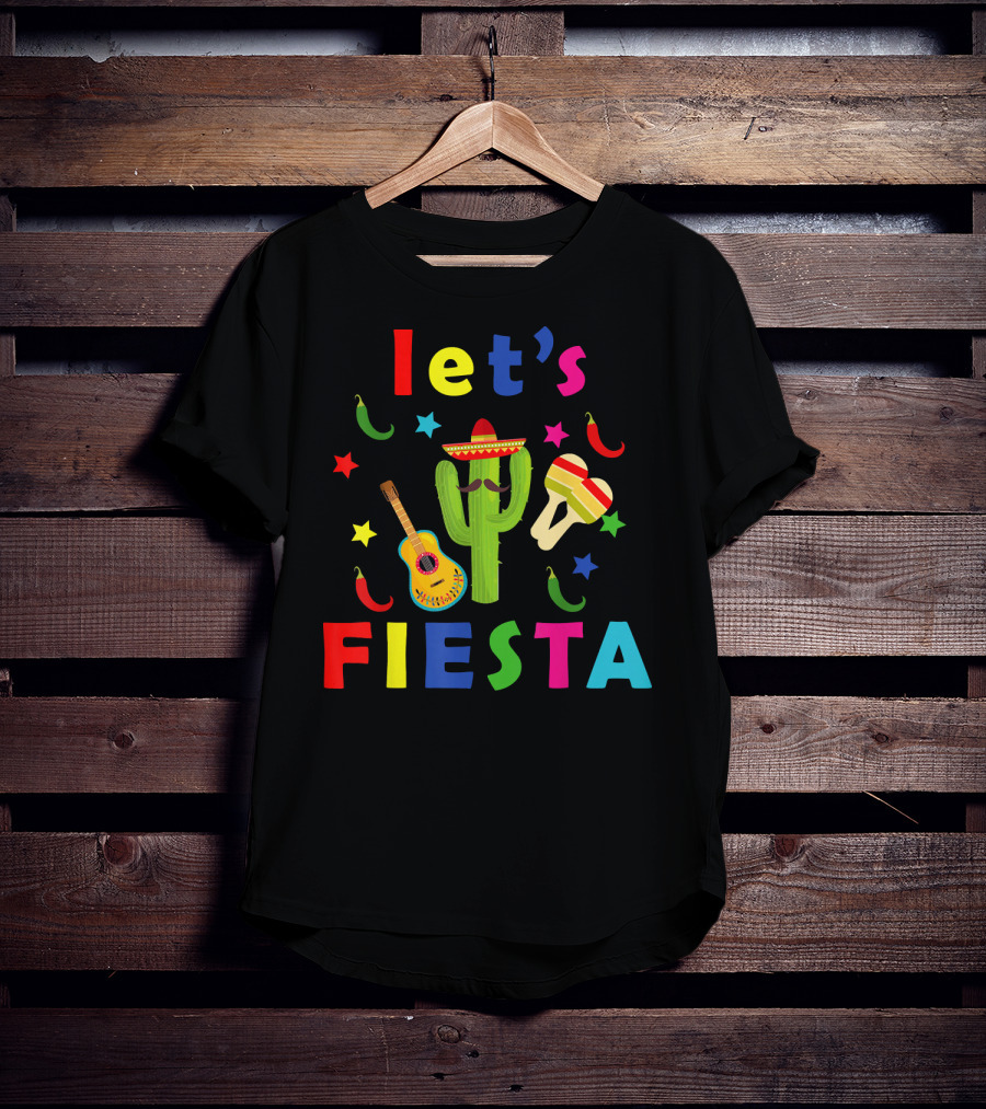 Let's Fiesta Mexican Guitar Cactus Cinco De T-Shirt