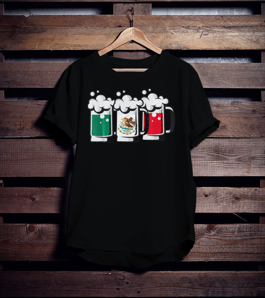 Mexican Flag Beer Glasses Cinco De Mayo T-Shirt