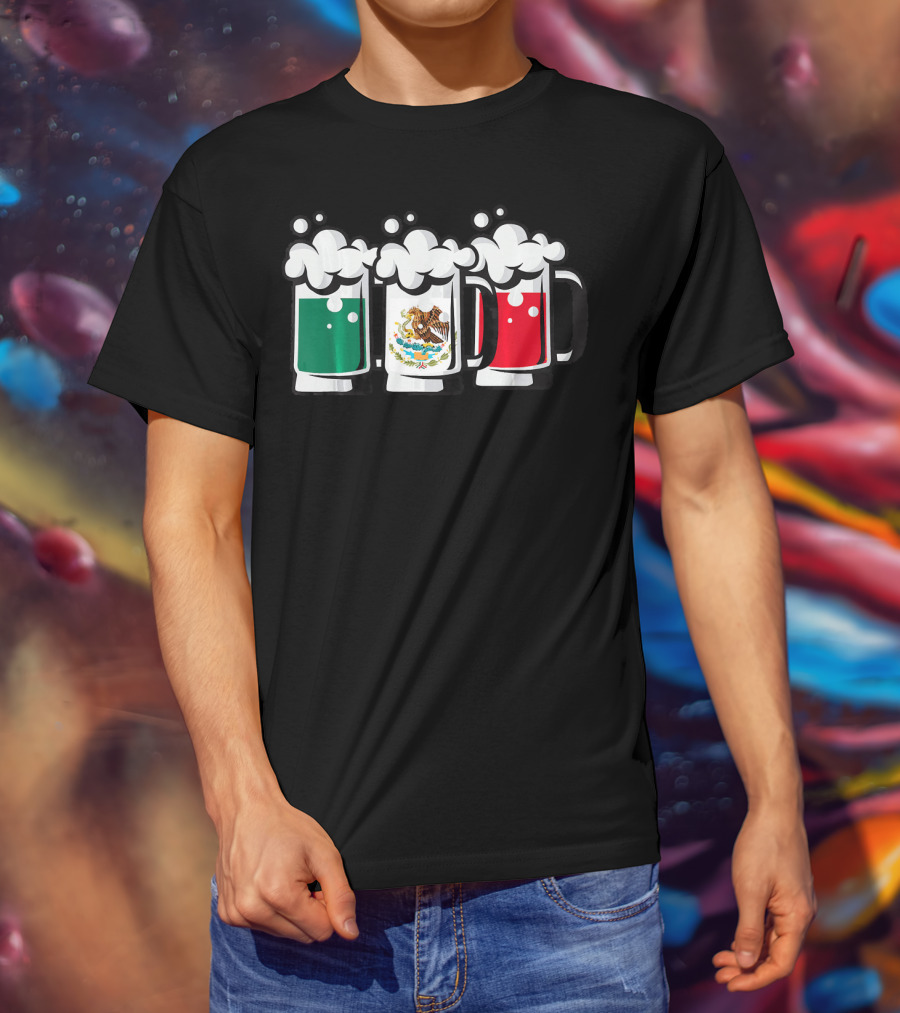 Mexican Flag Beer Glasses Cinco De Mayo T-Shirt