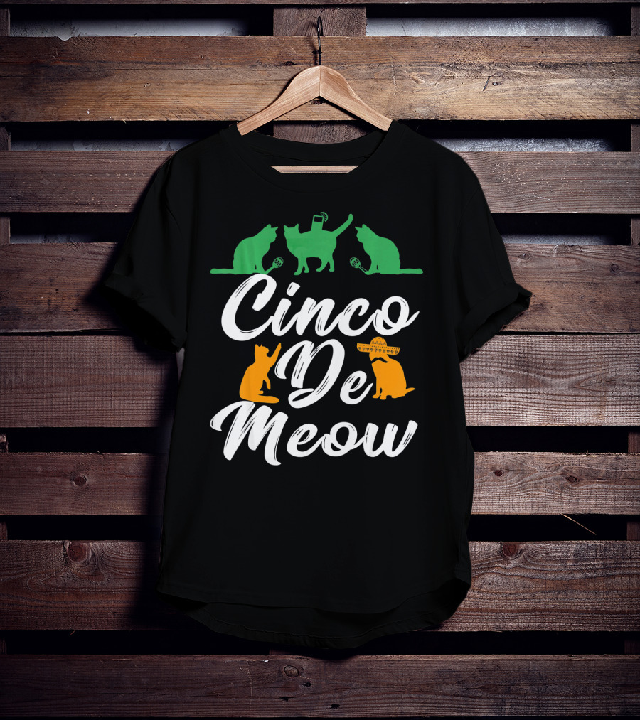 Cinco De Meow Fun Cat Celebration With Mexican Hat T-Shirt