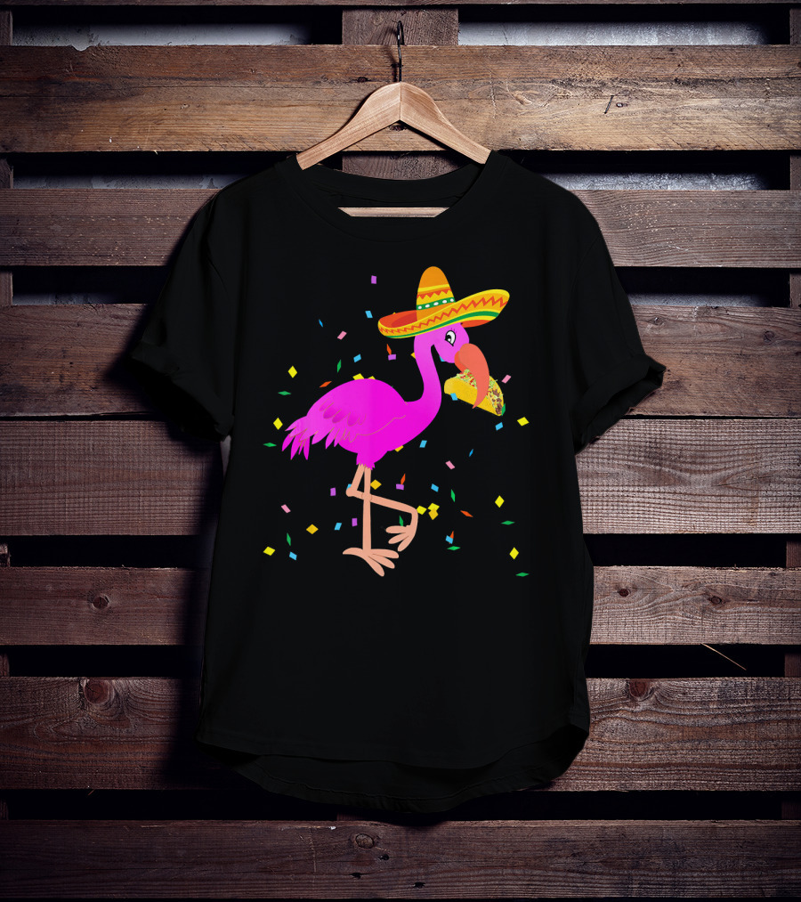 Pink Flamingo Sombrero Taco Mexican Cinco Fiesta T-Shirt
