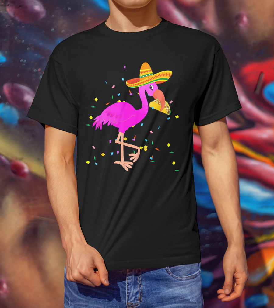 Pink Flamingo Sombrero Taco Mexican Cinco Fiesta T-Shirt