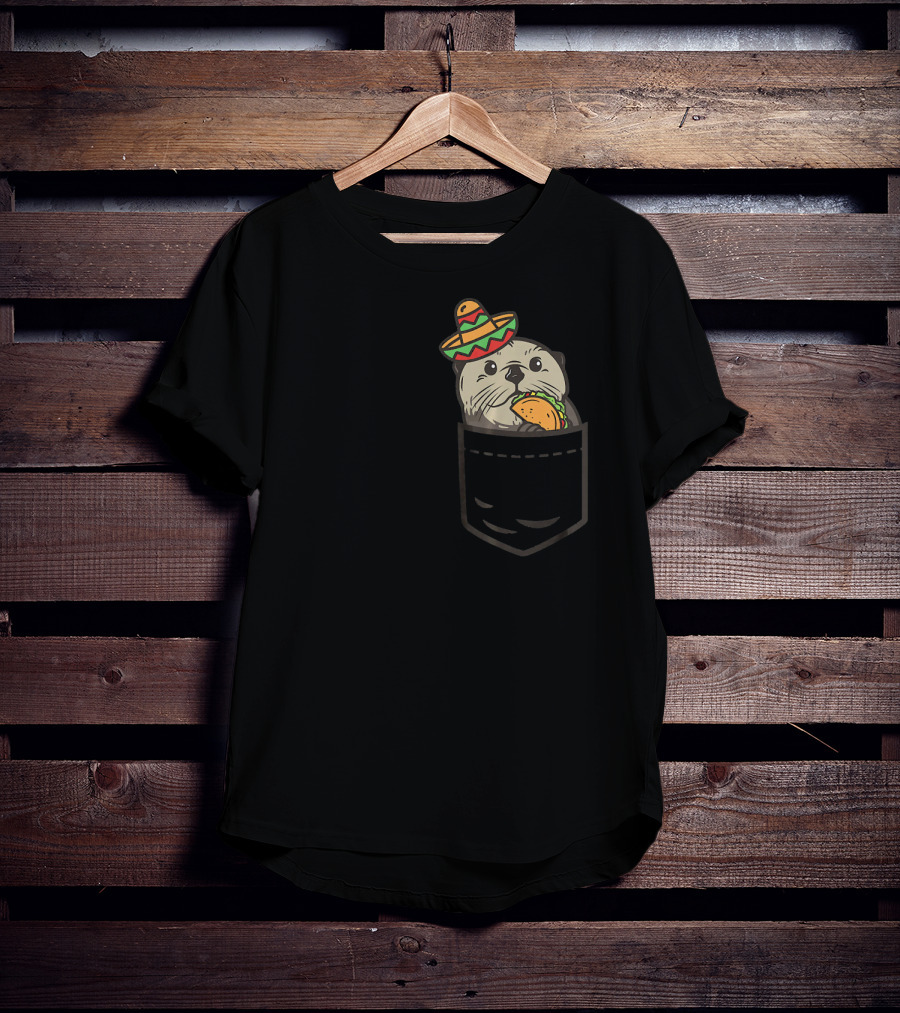 Cute Pocket Otter Sombrero Taco Cinco De Mayo T-Shirt